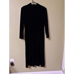 K.C. Spencer Black Velvet Mock Neck‎ Long Sleeve Midi Dress Size 14
